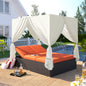 Outdoor Double Chaise Lounge Daybed with Curtains and Adjustable Backrests for Poolside or Patio