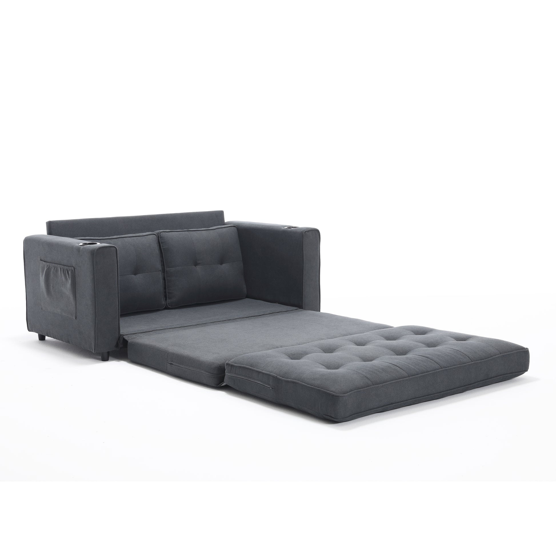 Dark Gray 3-in-1 Futon Sofa Bed with Side Pockets - image 11