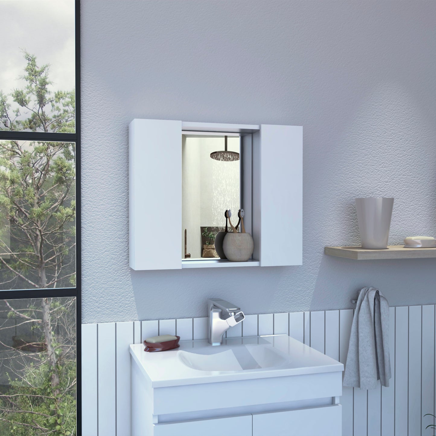 Ellegrini White Medicine Cabinet - 1 Drawer Storage
