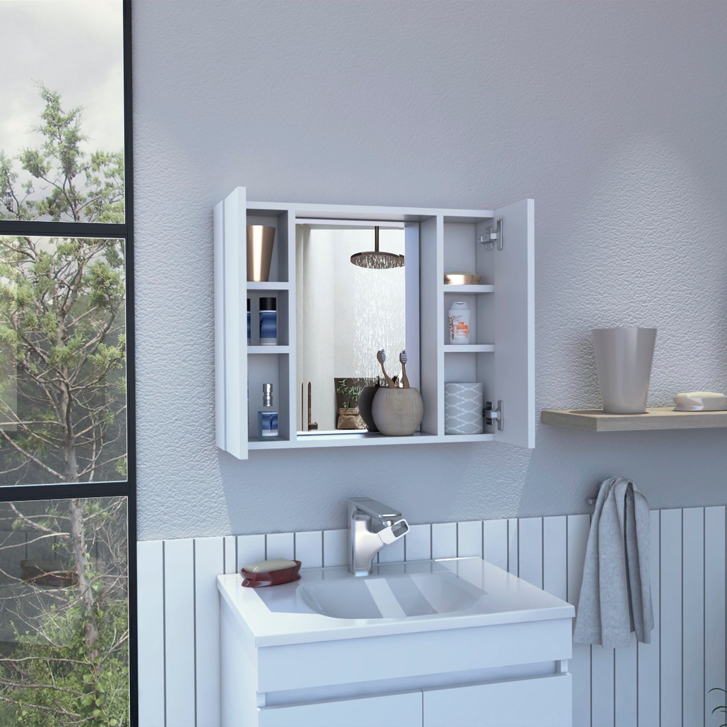 Ellegrini White Medicine Cabinet - 1 Drawer Storage