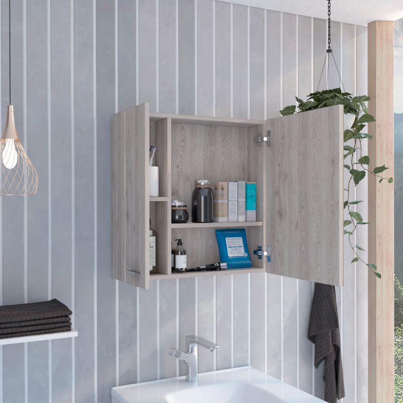 Light Gray Bathroom Storage Cabinet with Mirror