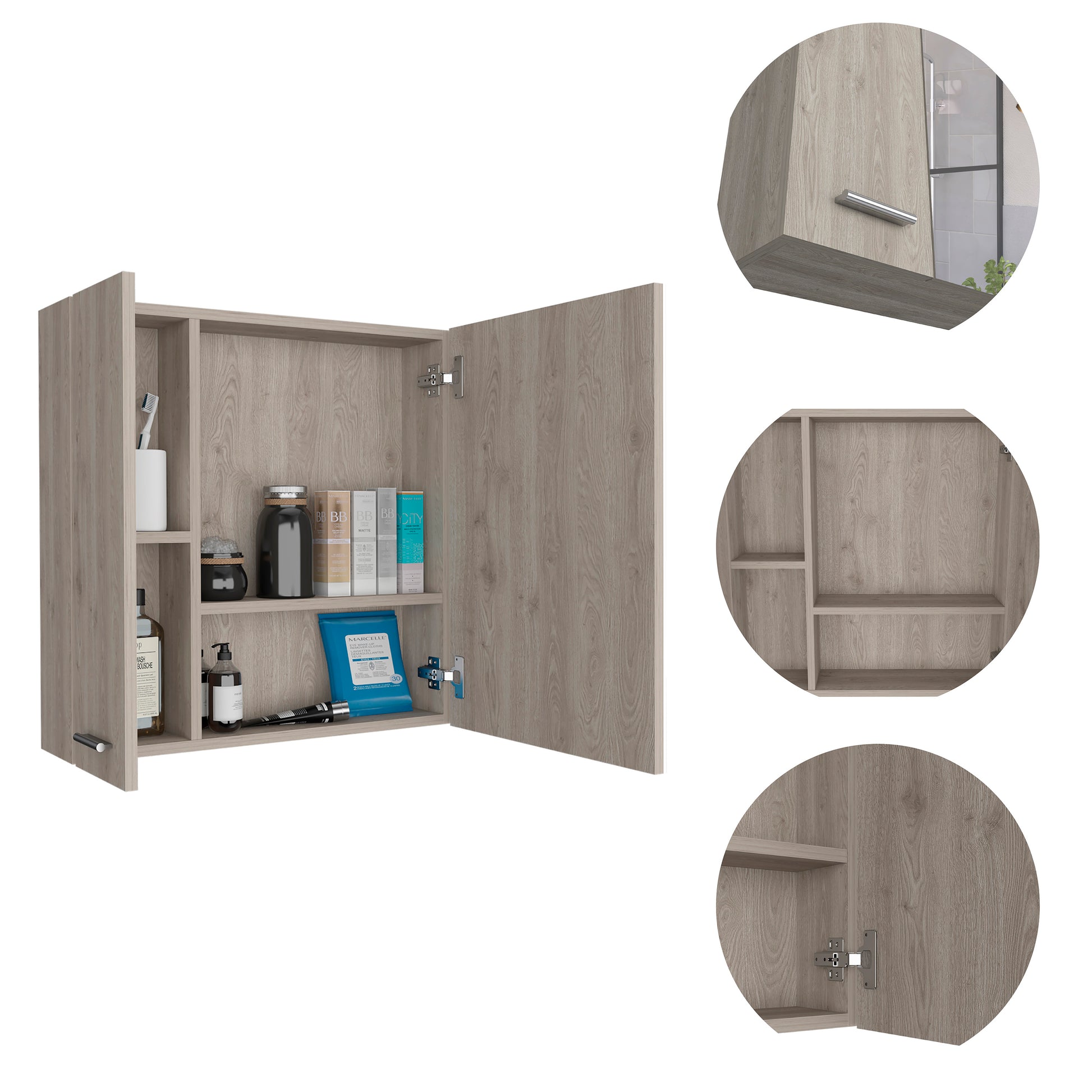 Light Gray Bathroom Storage Cabinet with Mirror