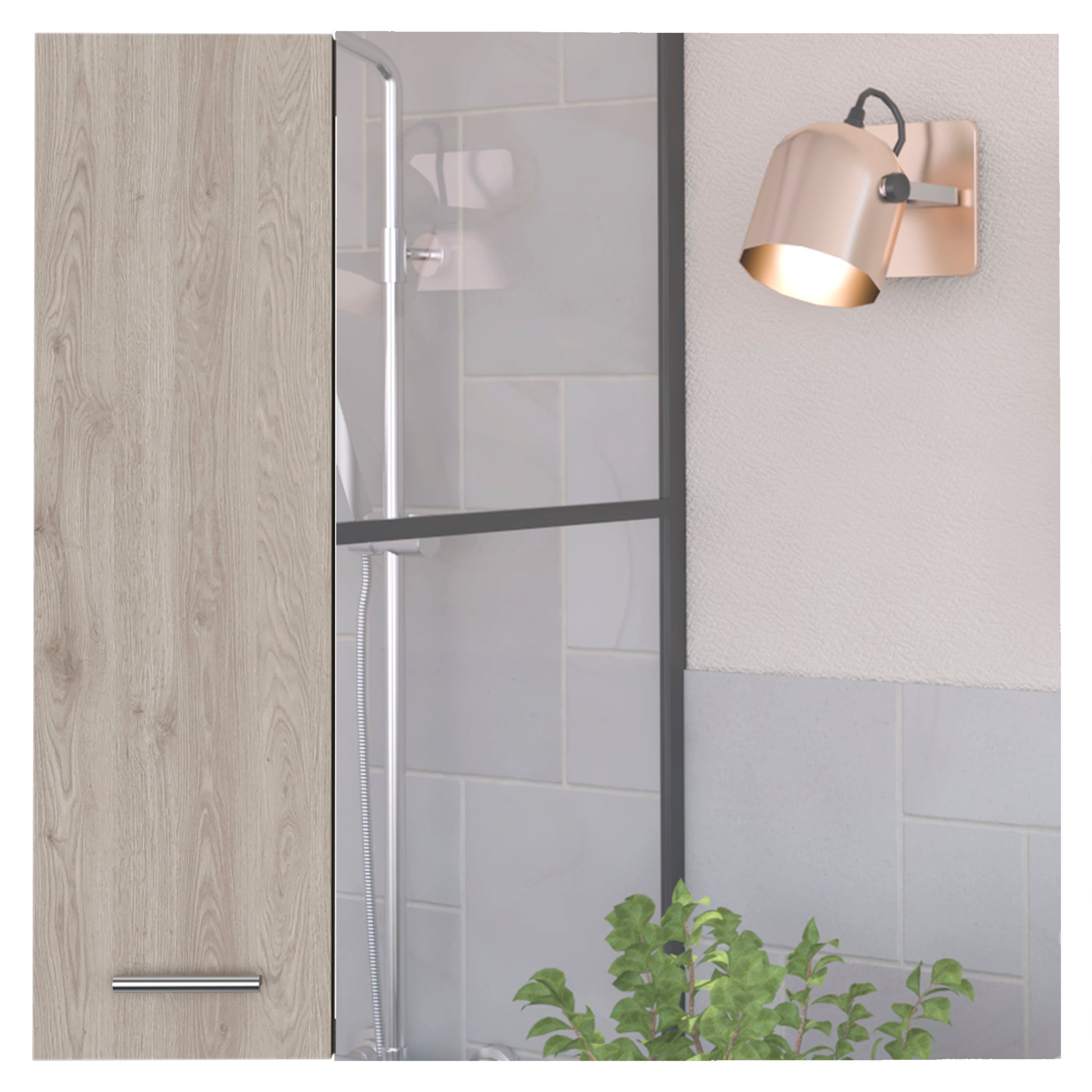 Light Gray Bathroom Storage Cabinet with Mirror