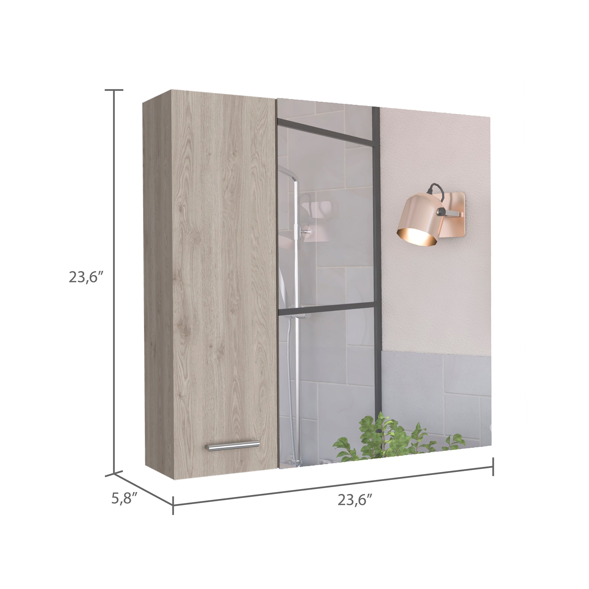 Light Gray Bathroom Storage Cabinet with Mirror