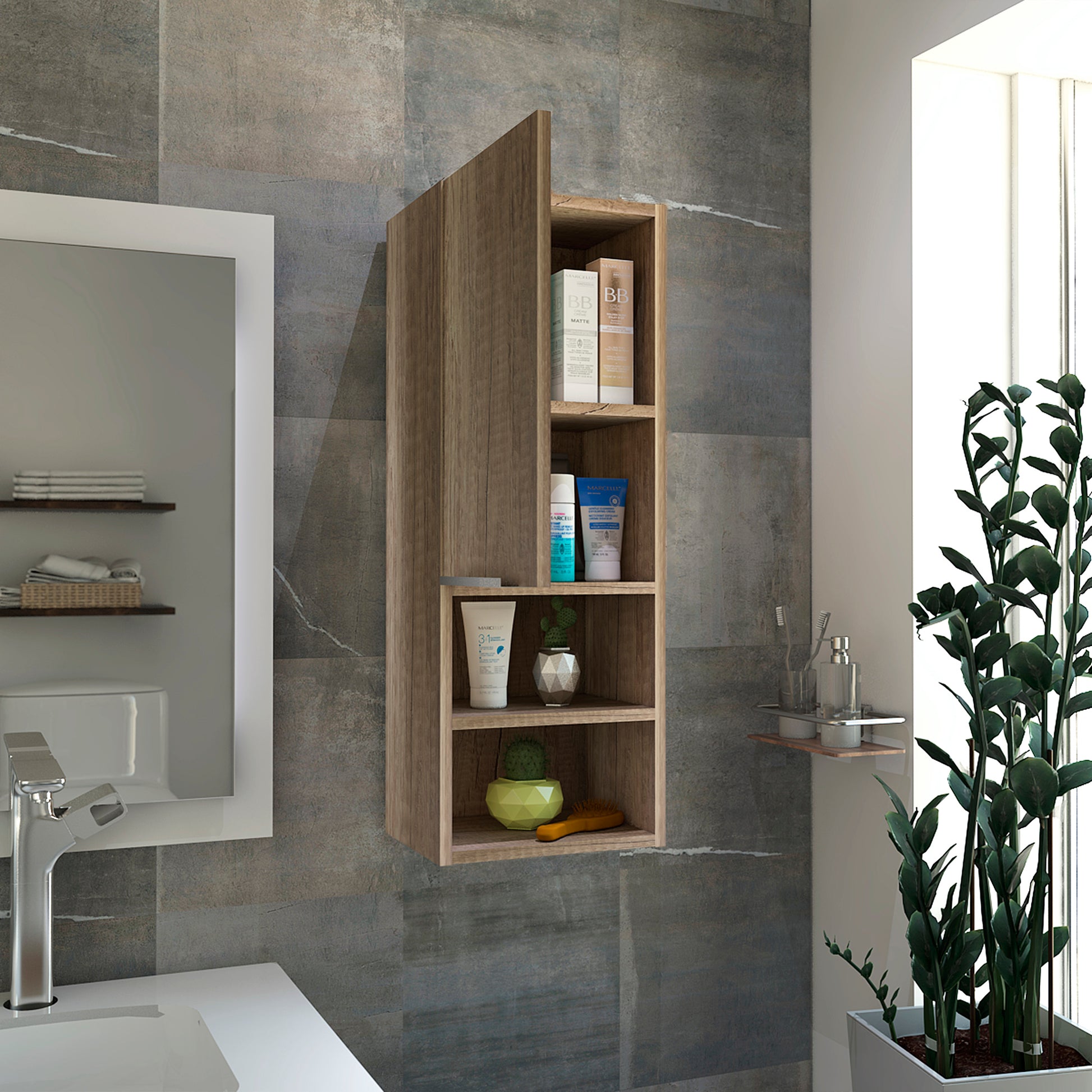 Light Oak Bathroom Medicine Cabinet with Shelves