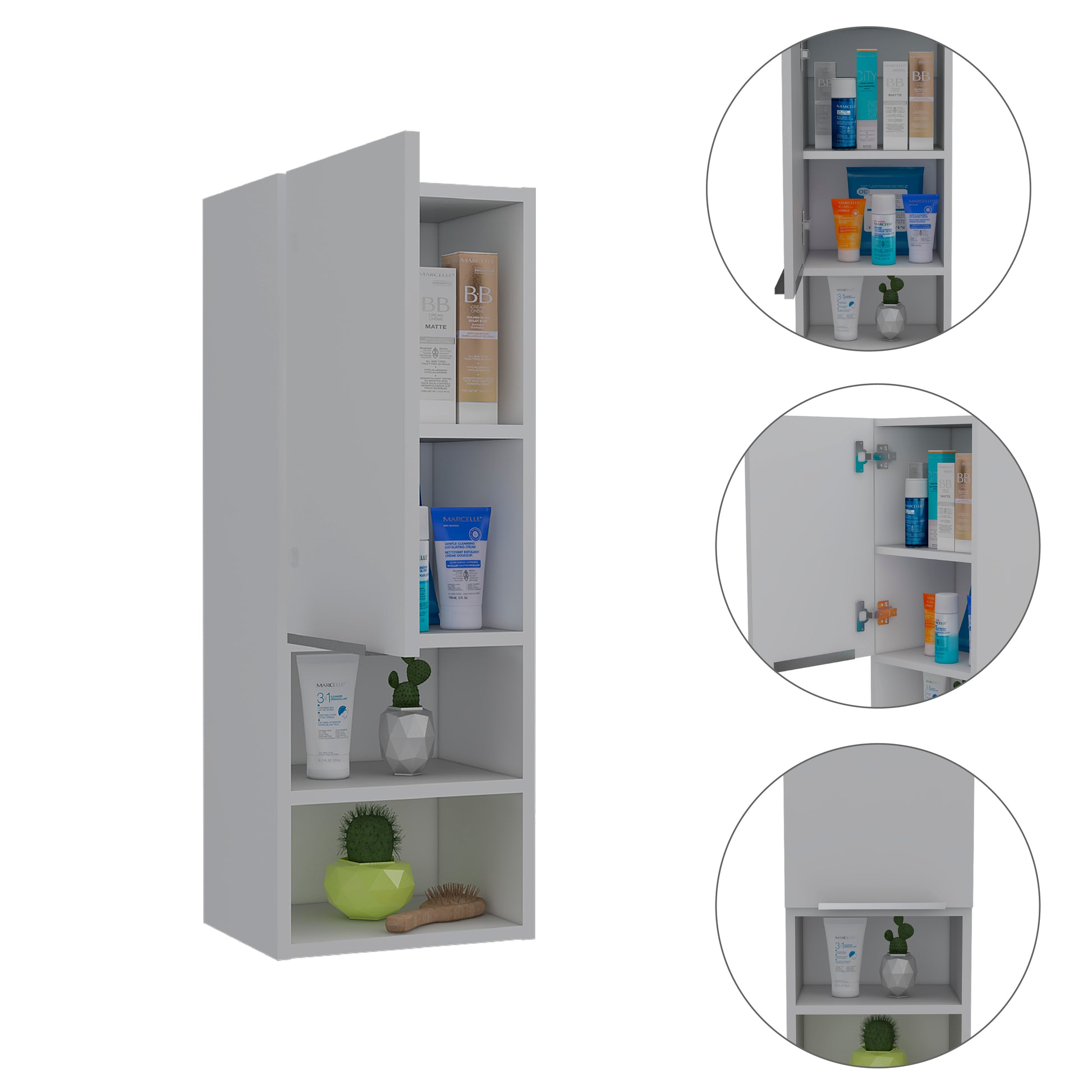 White Particle Board Medicine Cabinet with Shelves for Bathroom