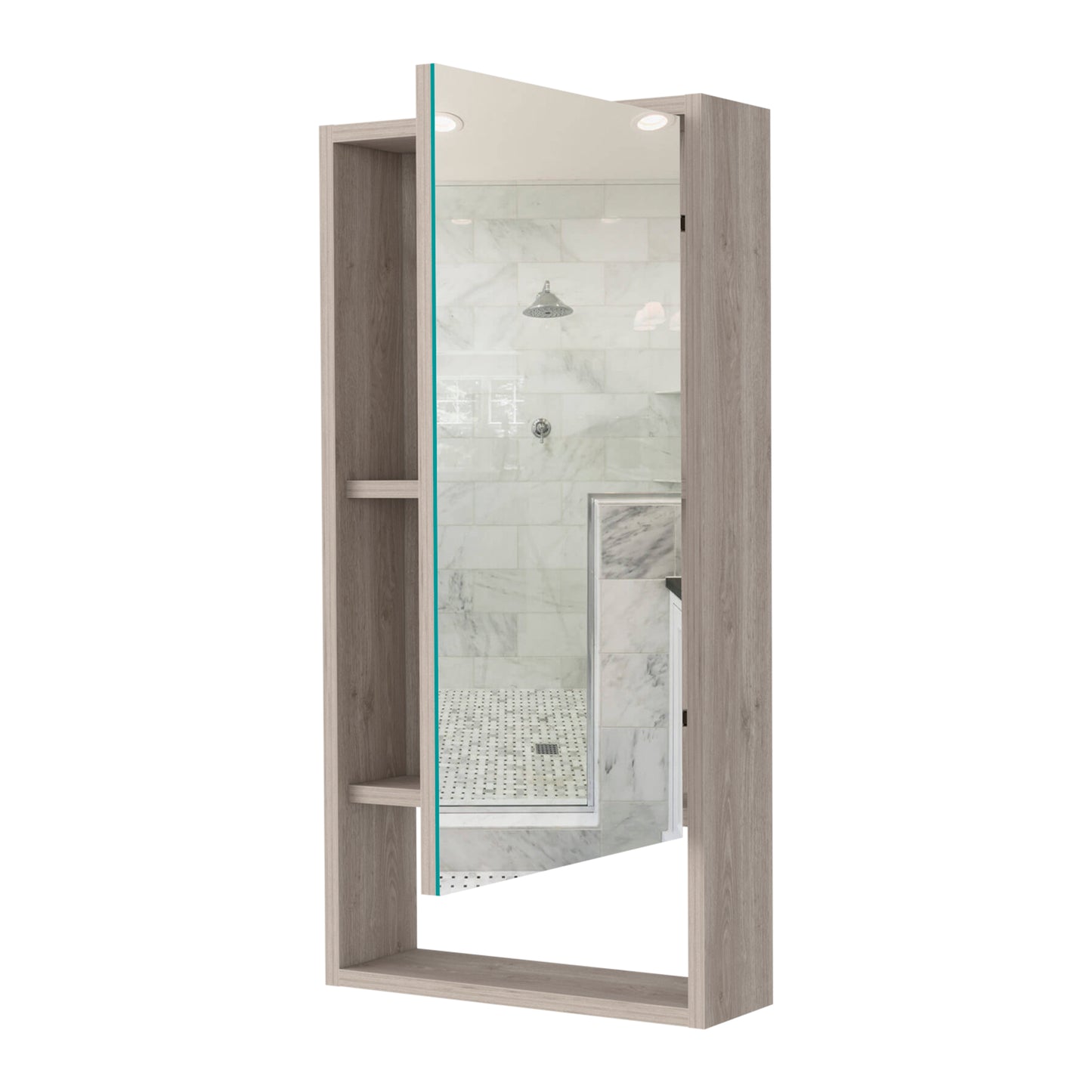 Light Gray Medicine Cabinet with Mirror - 27.3" Storage for Bathroom
