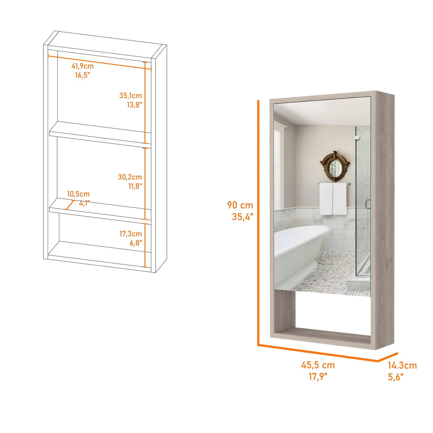 Light Gray Medicine Cabinet with Mirror - 27.3" Storage for Bathroom