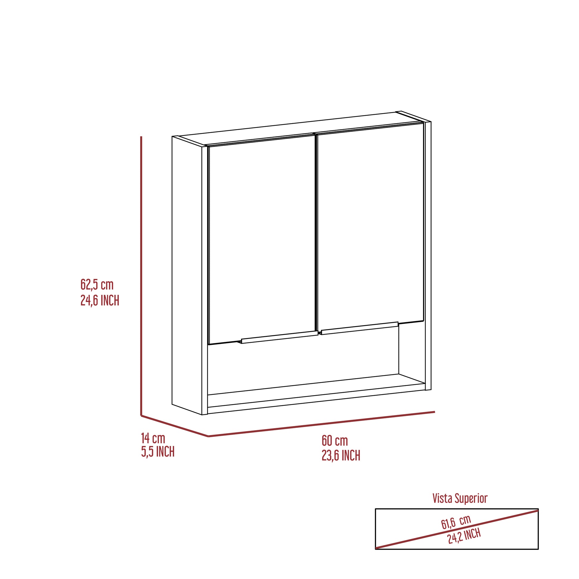 Manchester Rectangle Medicine Cabinet with Mirror White - Bathroom Storage