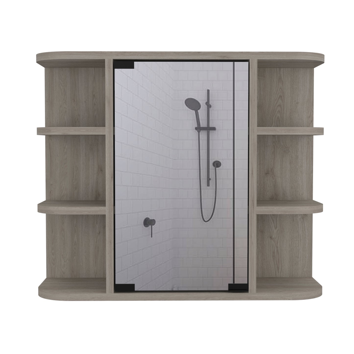Light Gray 6 Shelf Bathroom Cabinet with Mirror