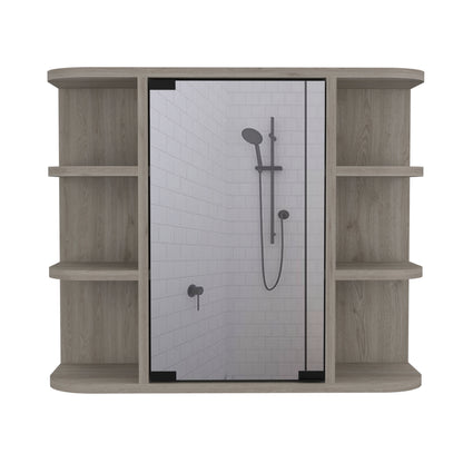 Light Gray 6 Shelf Bathroom Cabinet with Mirror