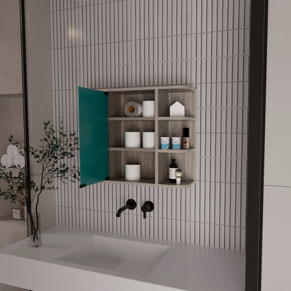 Light Gray 6 Shelf Bathroom Cabinet with Mirror