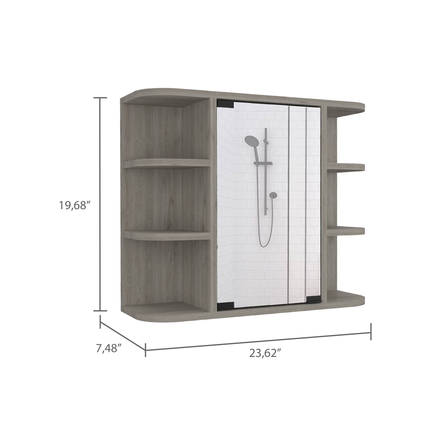 Light Gray 6 Shelf Bathroom Cabinet with Mirror