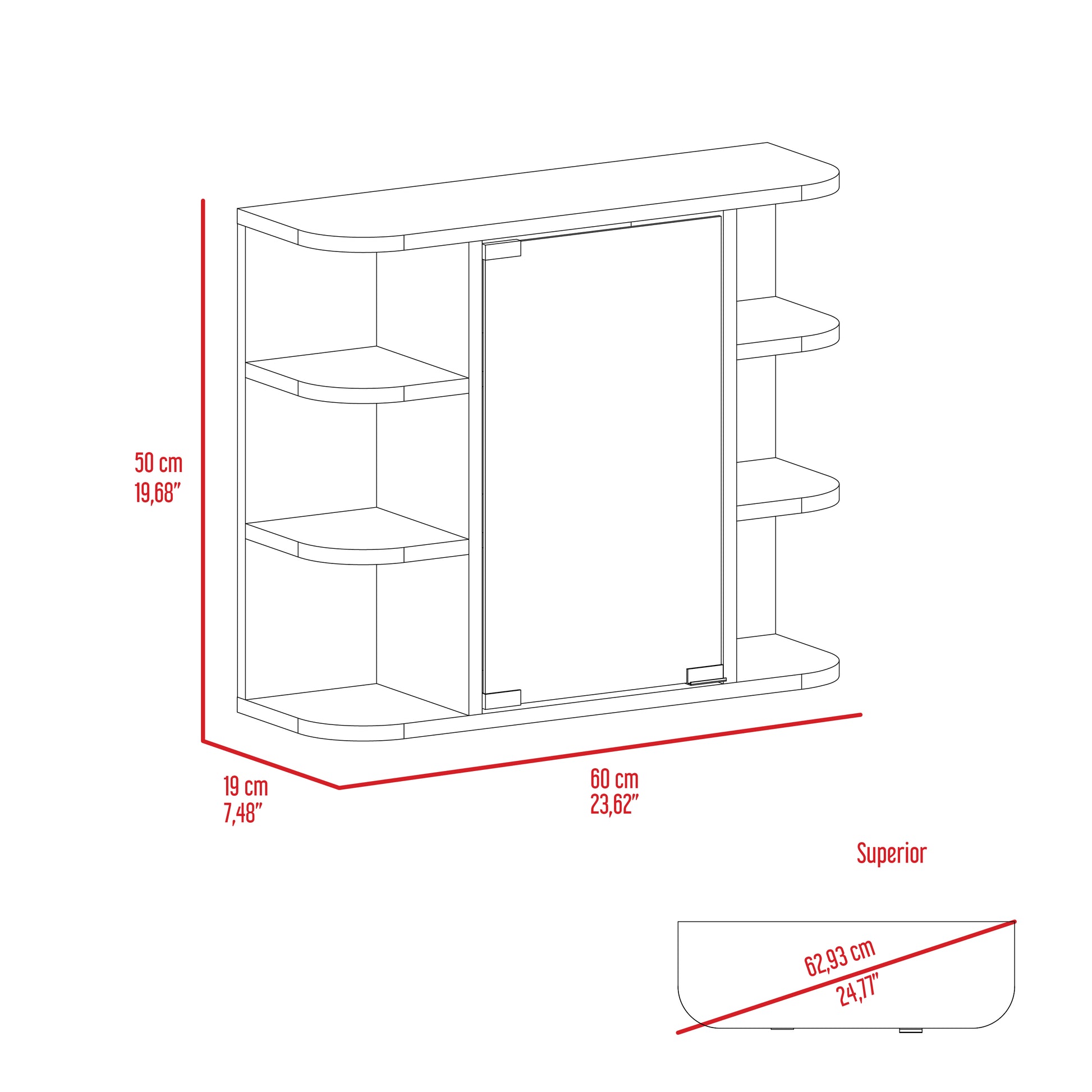 Light Gray 6 Shelf Bathroom Cabinet with Mirror