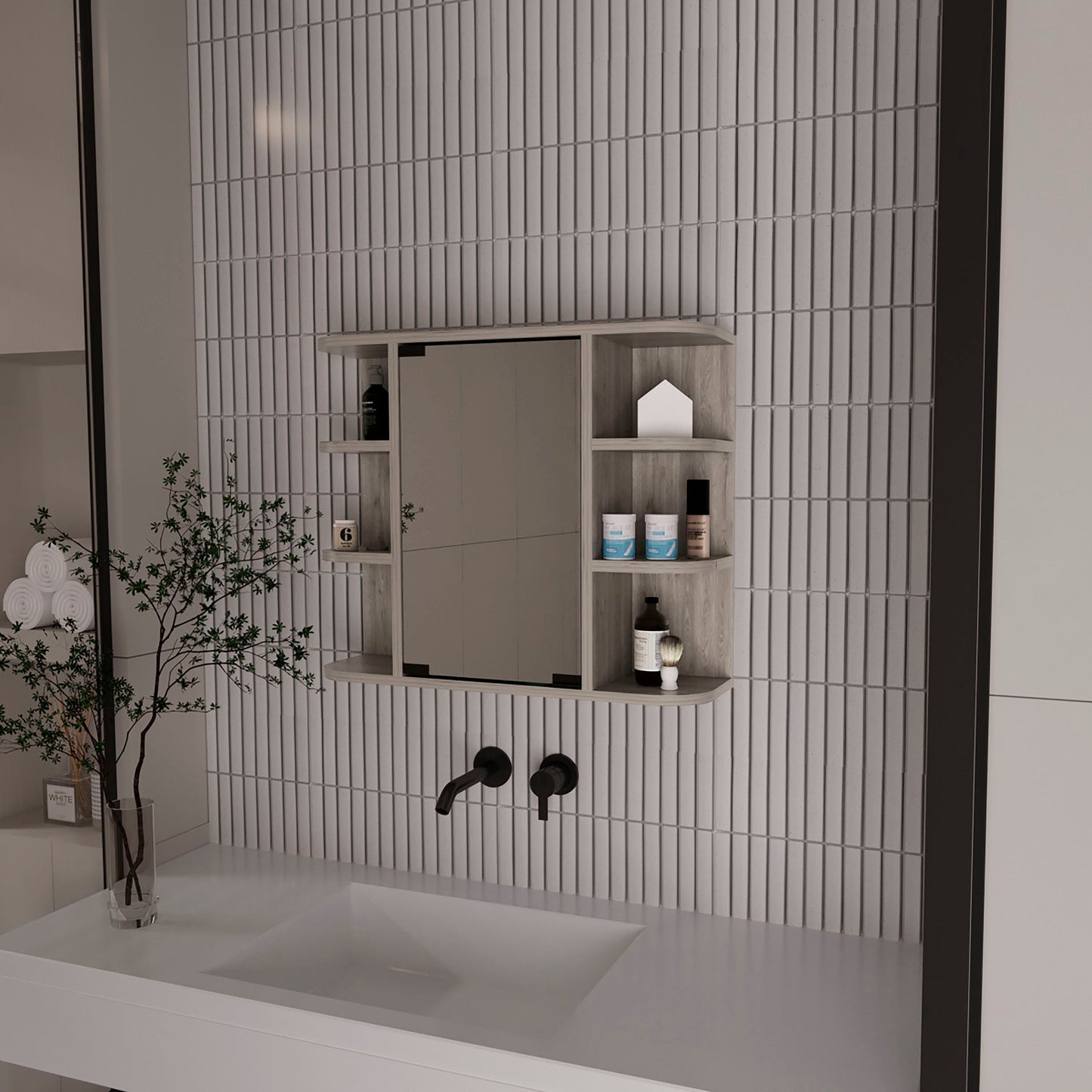 Roseburg 6-Shelf Medicine Cabinet with Mirorr Light Grey