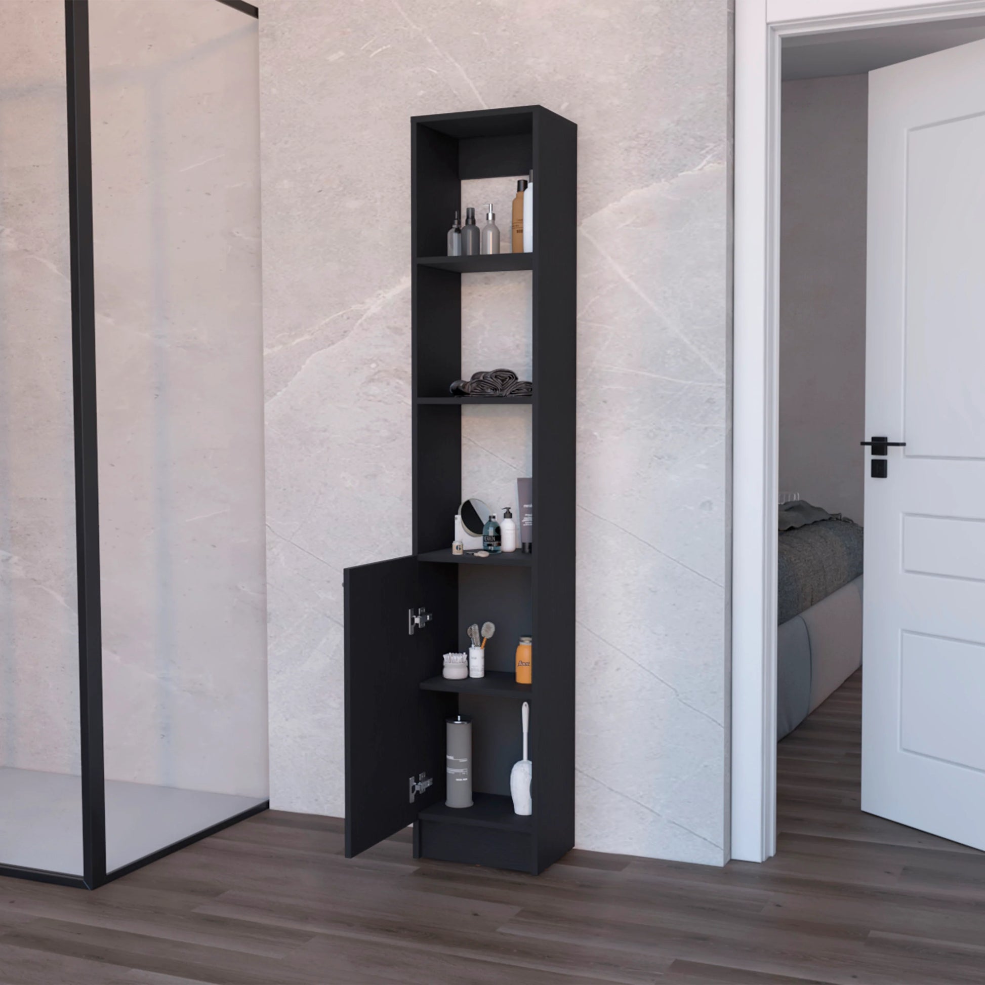 Wenge Linen Cabinet - Bathroom Storage with Shelves