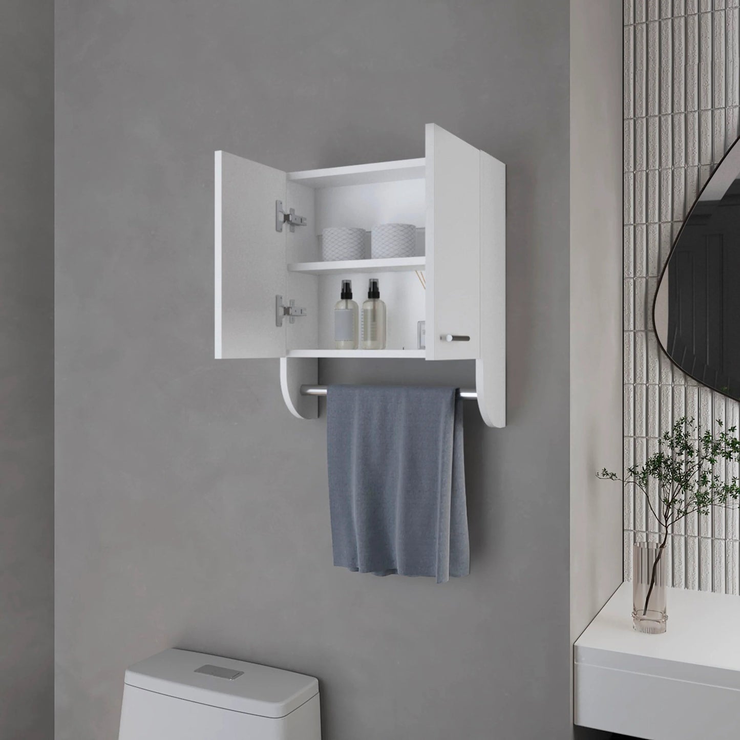 Wall Mounted White Bathroom Cabinet with 2 Doors