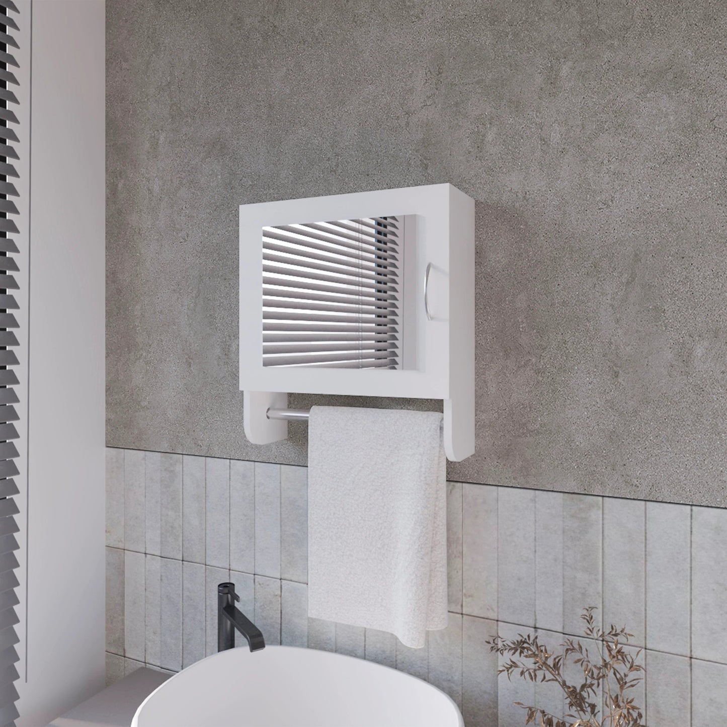 White Medicine Cabinet with Towel Bar and Included Mirror