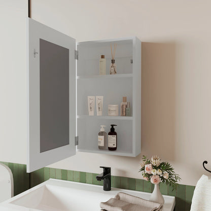 White Bathroom Medicine Cabinet with Mirror - Wall Mounted