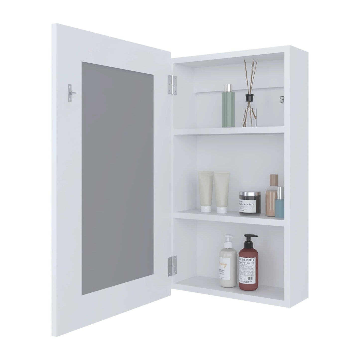White Bathroom Medicine Cabinet with Mirror - Wall Mounted