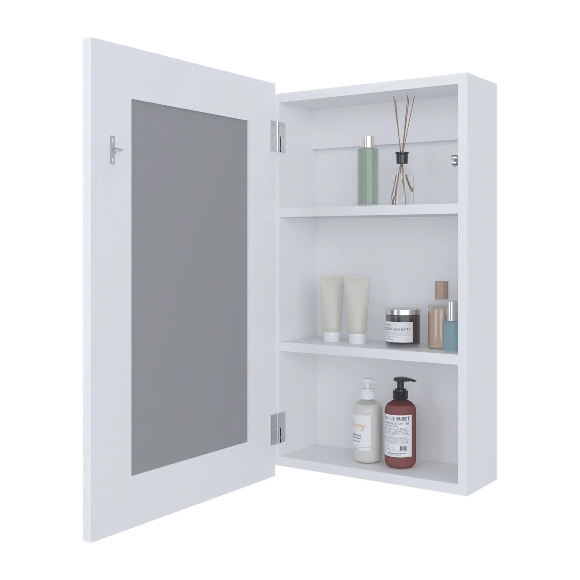 White Bathroom Medicine Cabinet with Mirror - Wall Mounted