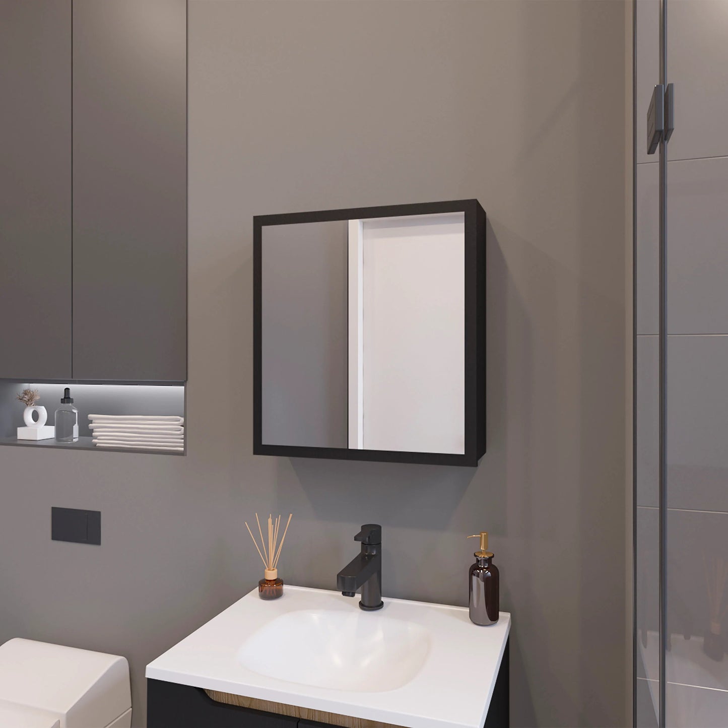 Wenge Medicine Cabinet with Included Mirror and 1 Door