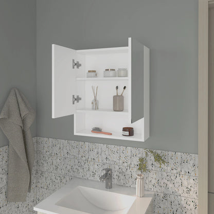 White Wall Mounted Bathroom Storage Cabinet with Mirror