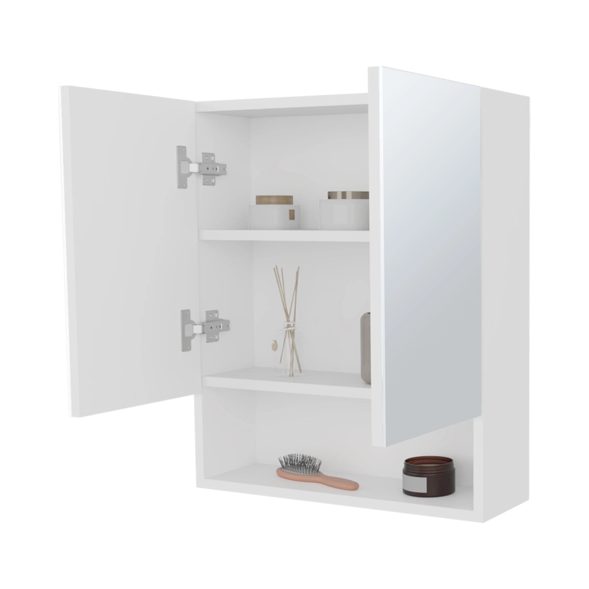 White Wall Mounted Bathroom Storage Cabinet with Mirror