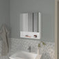 White Medicine Cabinet with Mirrored Doors and Open Storage