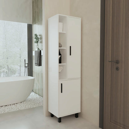 White Linen Cabinet with Open Storage and 2 Doors