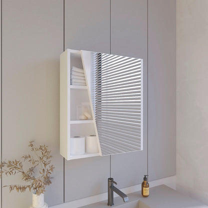 White Medicine Cabinet with Mirrored Door and Open Storage
