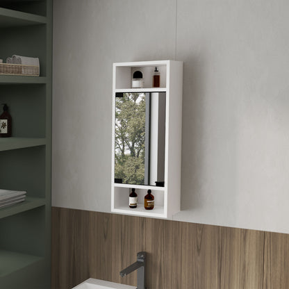 White Medicine Cabinet with Mirrored Door and Open Storage