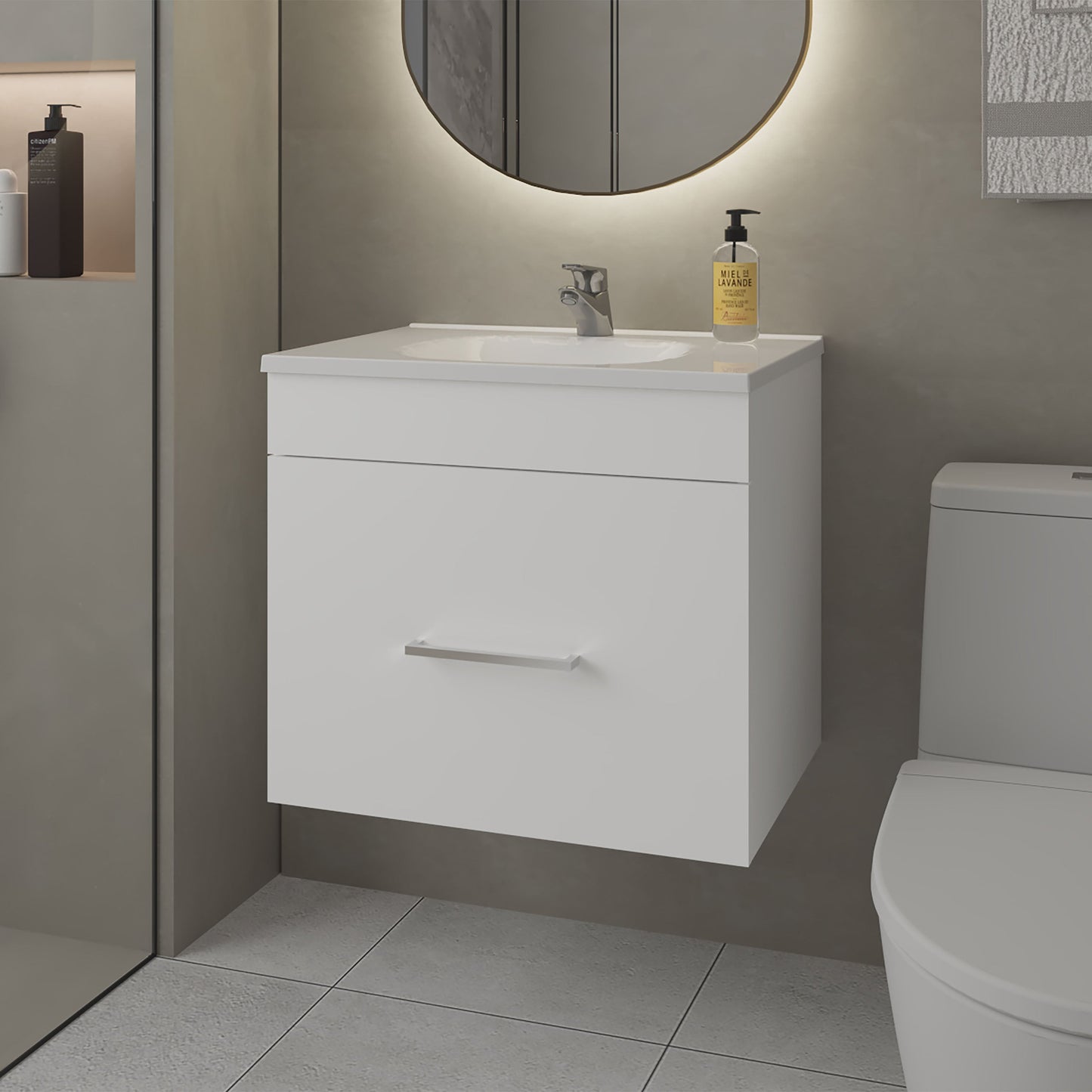 White 1-Drawer Floating Bathroom Vanity Set with Sink
