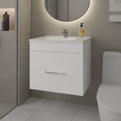 White 1-Drawer Floating Bathroom Vanity Set with Sink