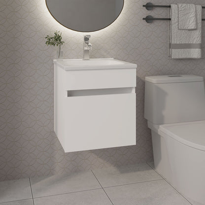 White Bathroom Floating Vanity with Sink and 1 Door