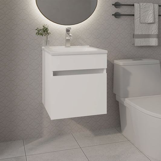 White Bathroom Floating Vanity with Sink and 1 Door