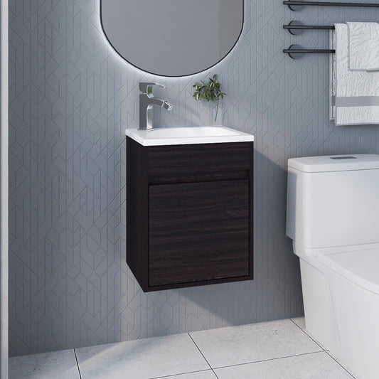Wengue Bathroom Floating Vanity with Sink and 1 Door