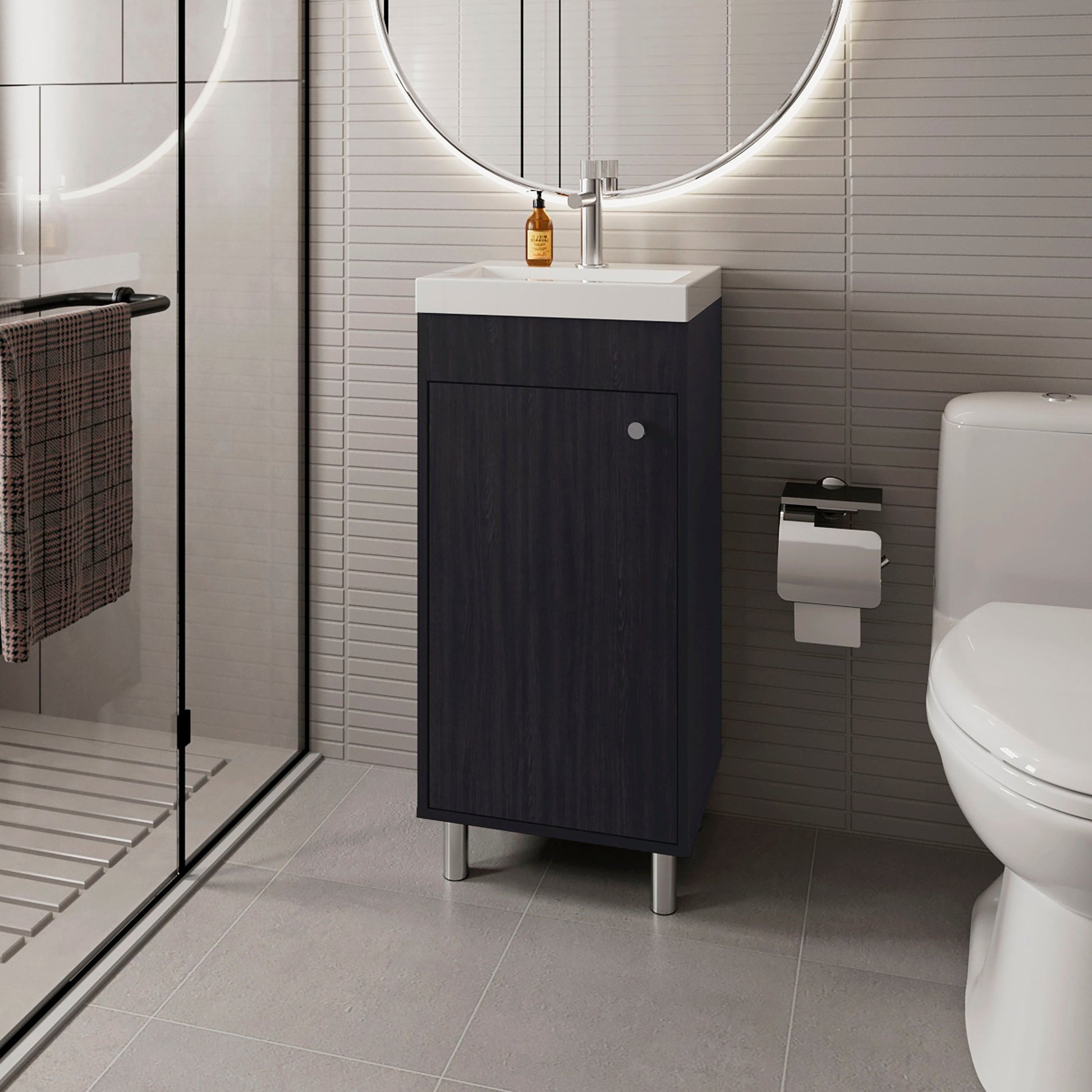 Wengue Bathroom Vanity with 1 Door and 2 Storage Shelf