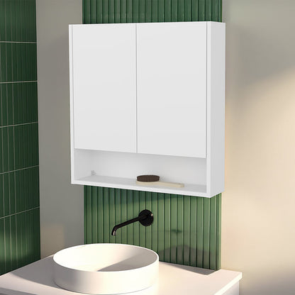 White Wall-Mounted Medicine Cabinet with 2 Doors and 3 Shelves