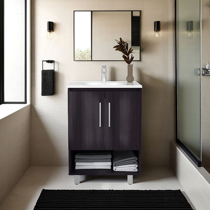 Wenge 1-Shelf Freestanding Bathroom Vanity Cabinet with Double Doors