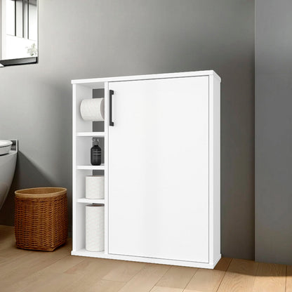 White 1-Door Bathroom Cabinet with 4 Open Shelf