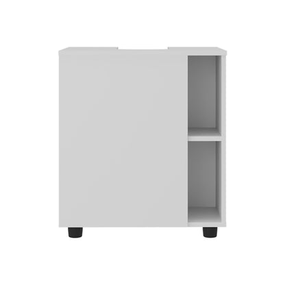 White 1-Door Pedestal Sink Cabinet with 5 Open Compartments