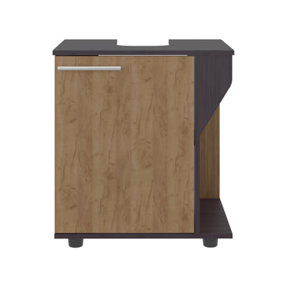 Wenge and Natural Oak Under Sink Storage Cabinet with Two Shelf