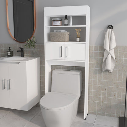 White 2-Door Bathroom Storage Cabinet with Open Shelves
