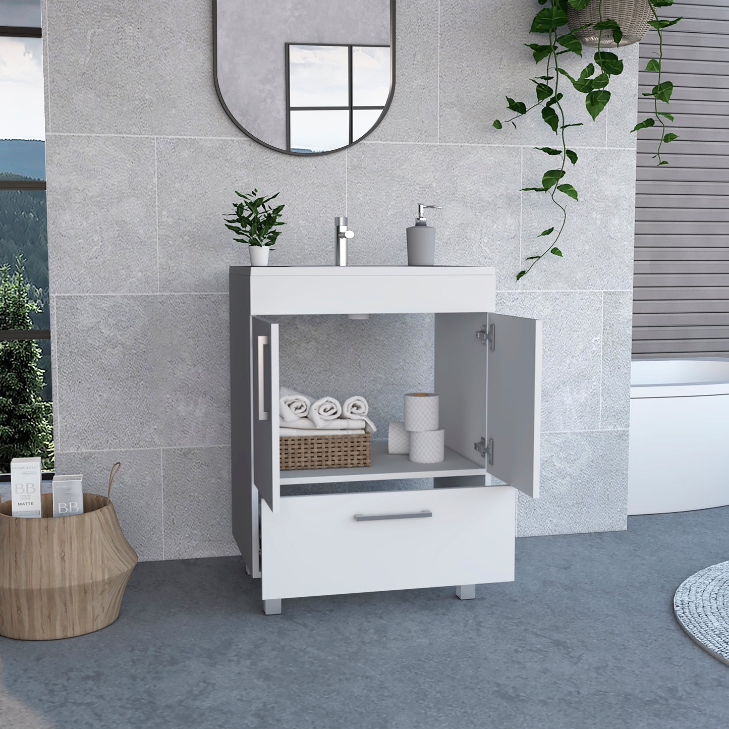 White Bathroom Vanity with Two Doors