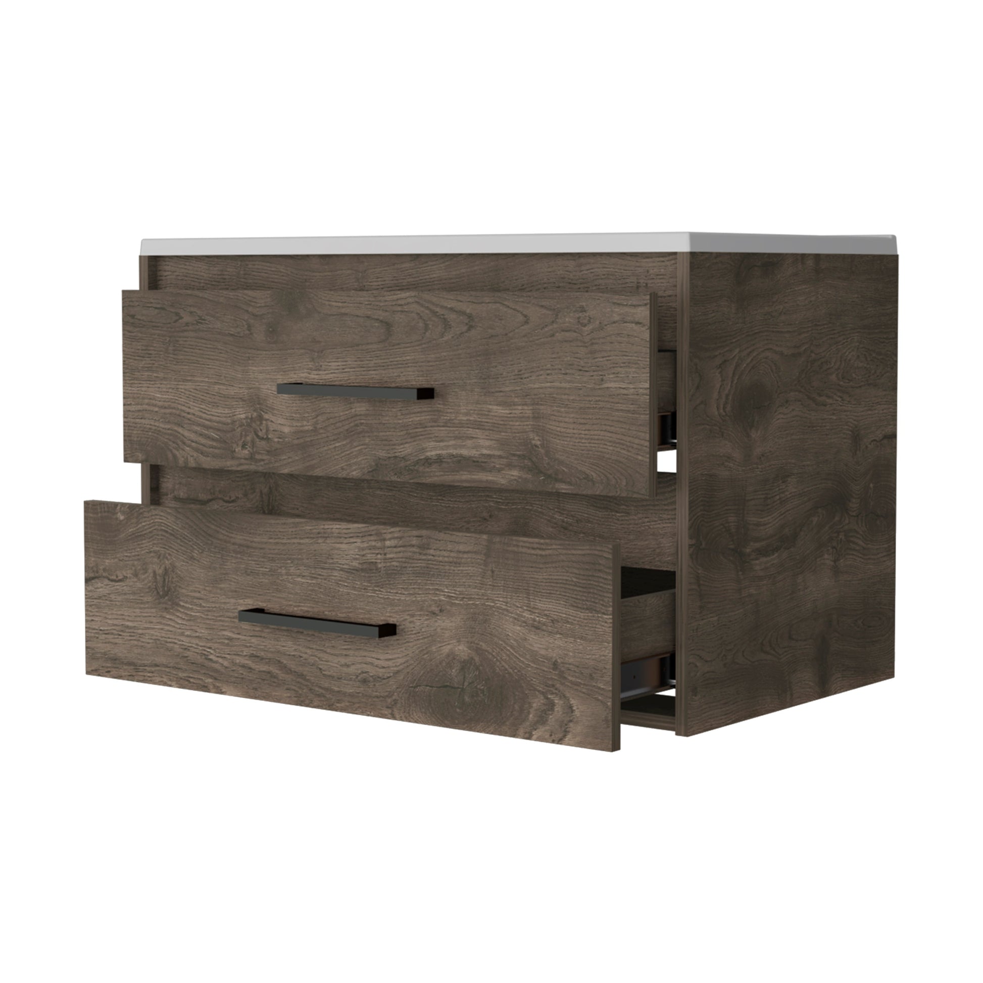 Dark Brown Wall Mounted Bathroom Vanity with 2 Drawers