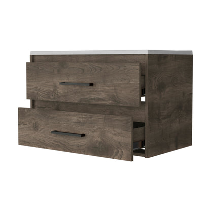 Dark Brown Wall Mounted Bathroom Vanity with 2 Drawers