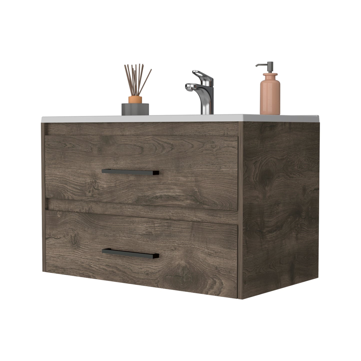 Dark Brown Wall Mounted Bathroom Vanity with 2 Drawers