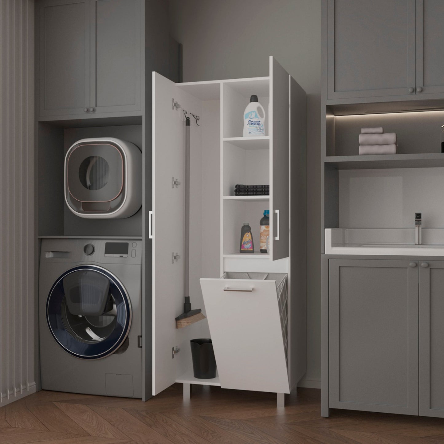 White 1-Drawer Modern Bathroom Storage Cabinet with Doors & Legs