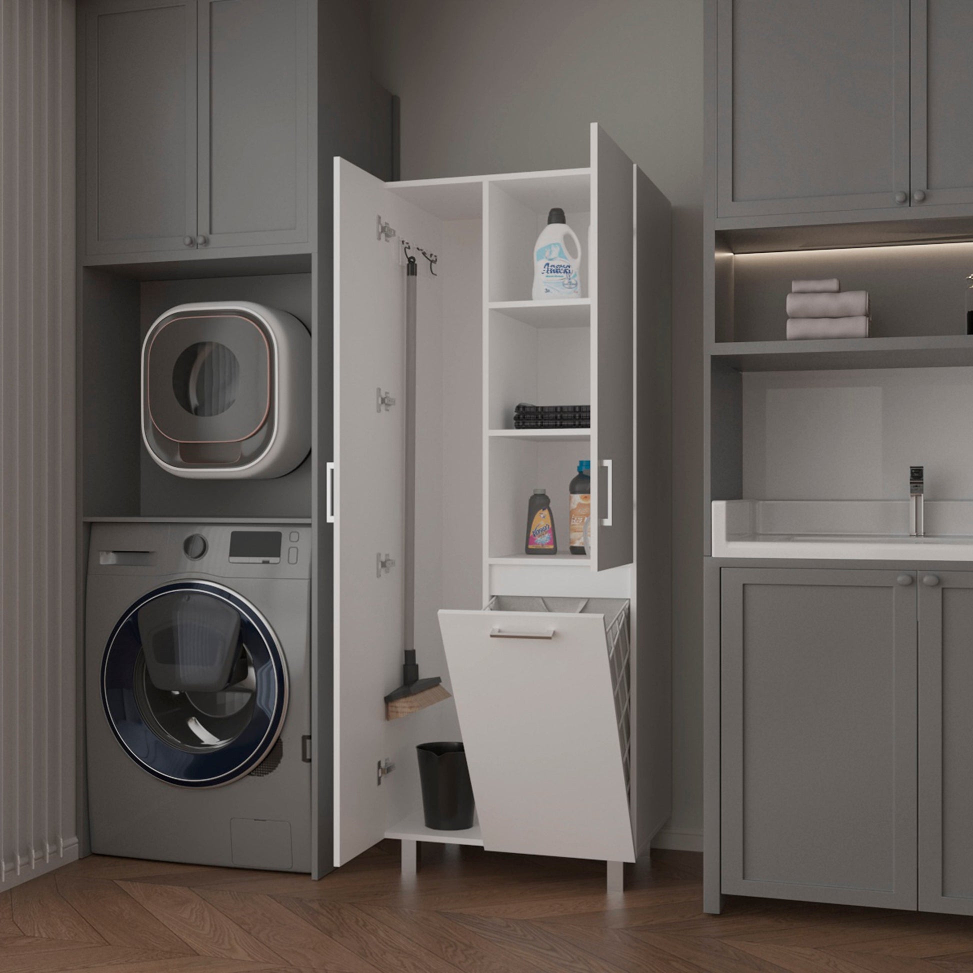White 1-Drawer Modern Bathroom Storage Cabinet with Doors & Legs